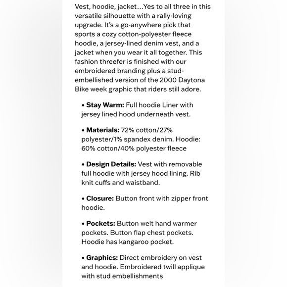 Harley Davidson Women’s Denim Vest & Zip Front Hoodie Combo Black Willie G L - Picture 12 of 13